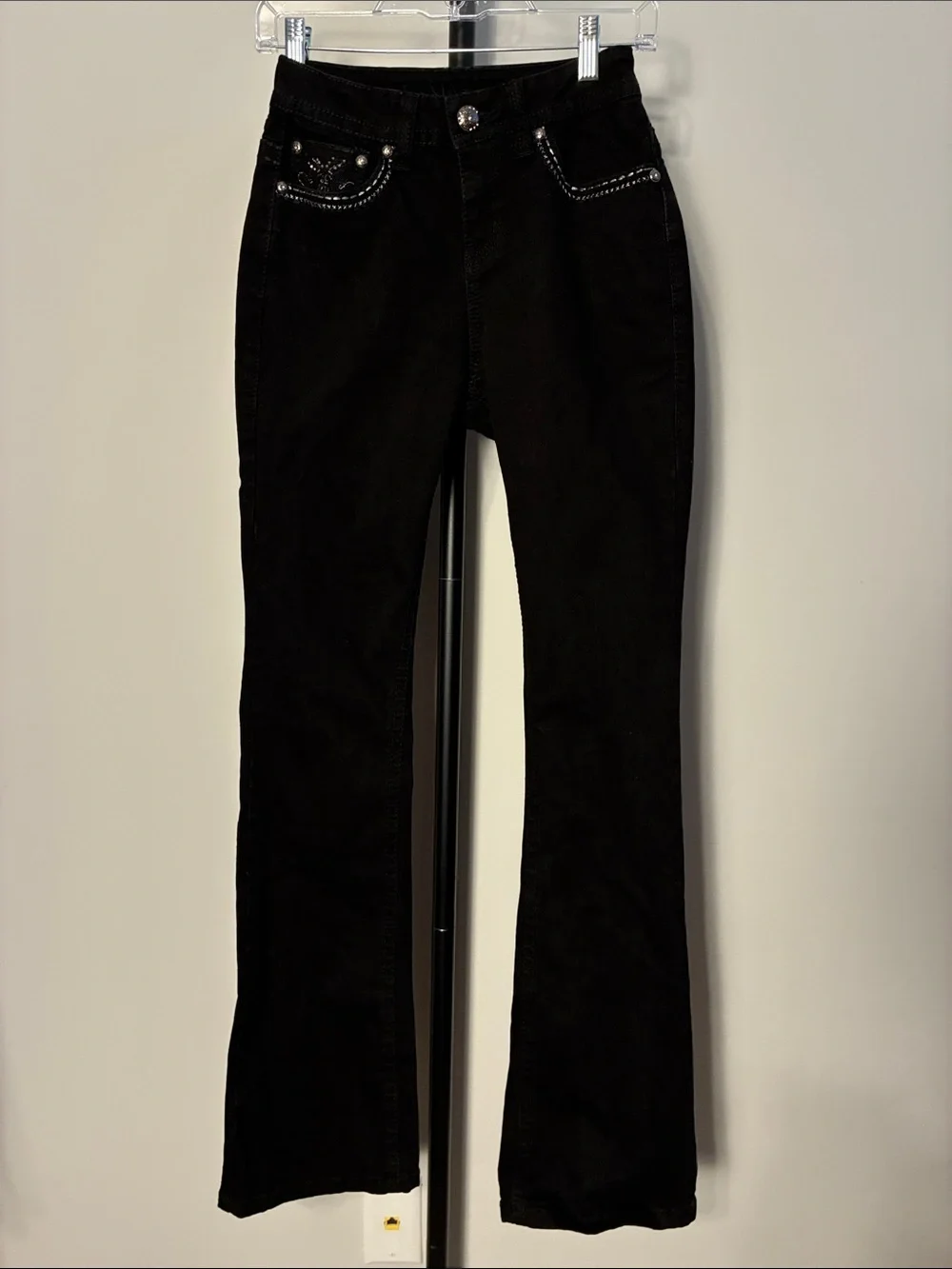 Lamasini Black Boot Cut Jeans Bling Embroidered Embellished Western Stretch Sz 3